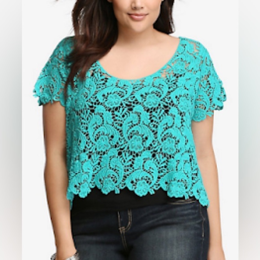 πHPπ Torrid Turquoise Color Lace Crop Top, Size 0 - Picture 1 of 14